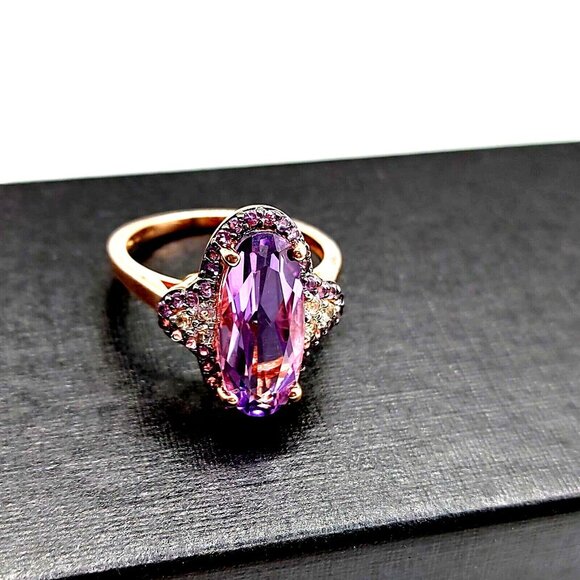 Vintage Rose Gold over Sterling 925 Amethyst Ring Hallmarked - Picture 6 of 8